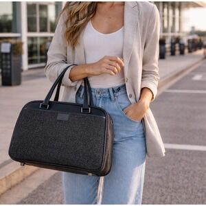 Hartmann Charcoal Tweed Black Leather Overnight Carry On Vanity Bag Train Case